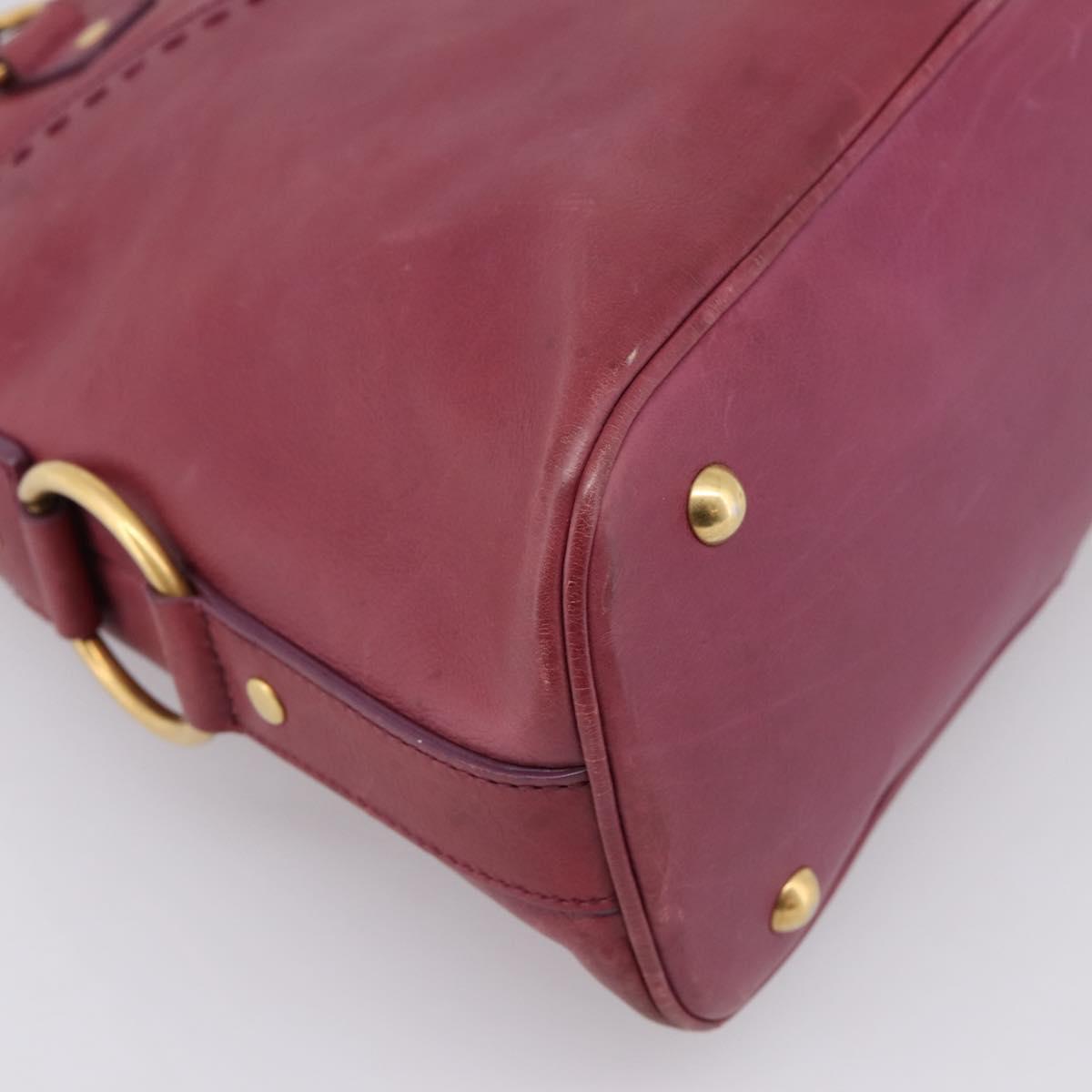 SAINT LAURENT Hand Bag Leather Bordeaux Gold Auth 202650A
