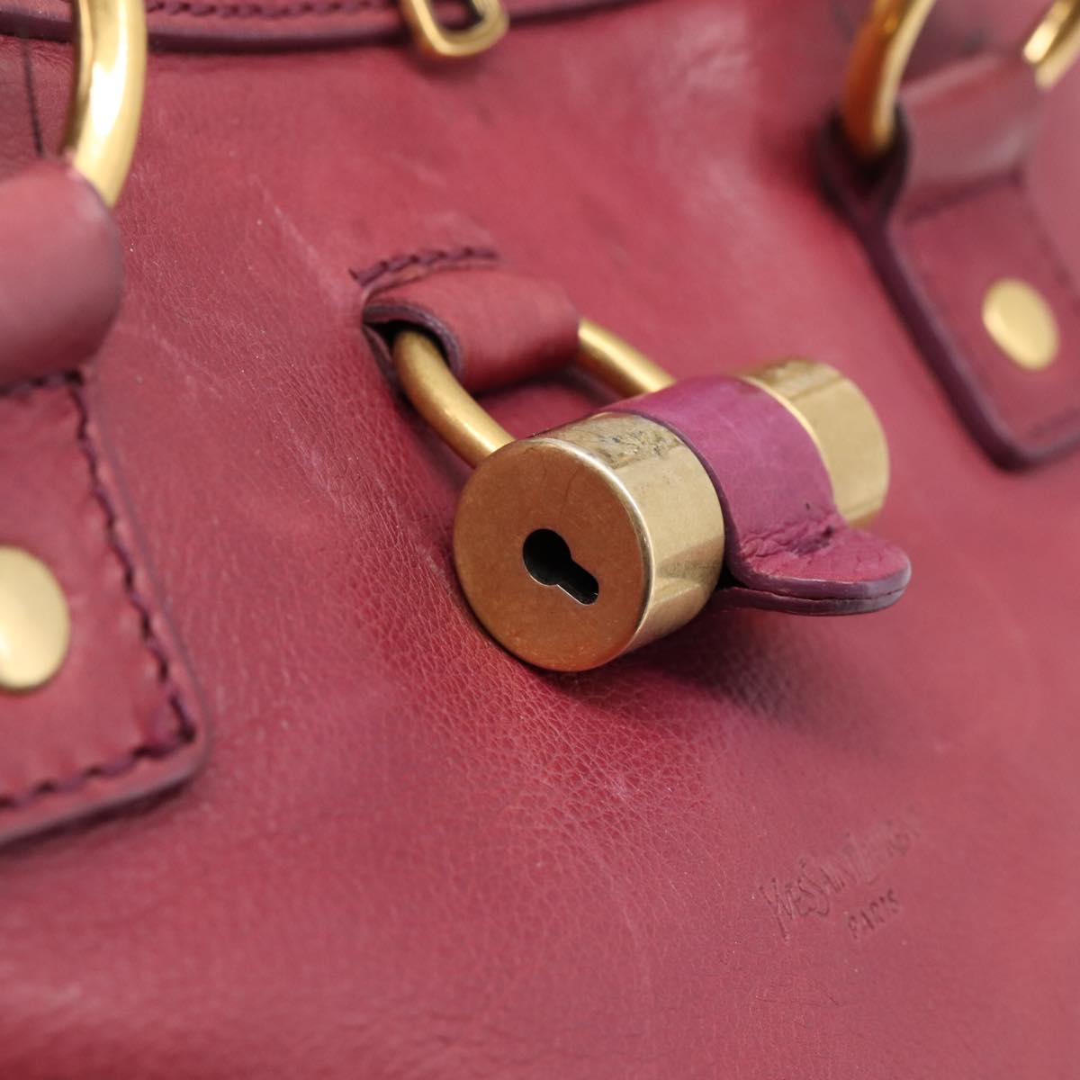SAINT LAURENT Hand Bag Leather Bordeaux Gold Auth 202650A