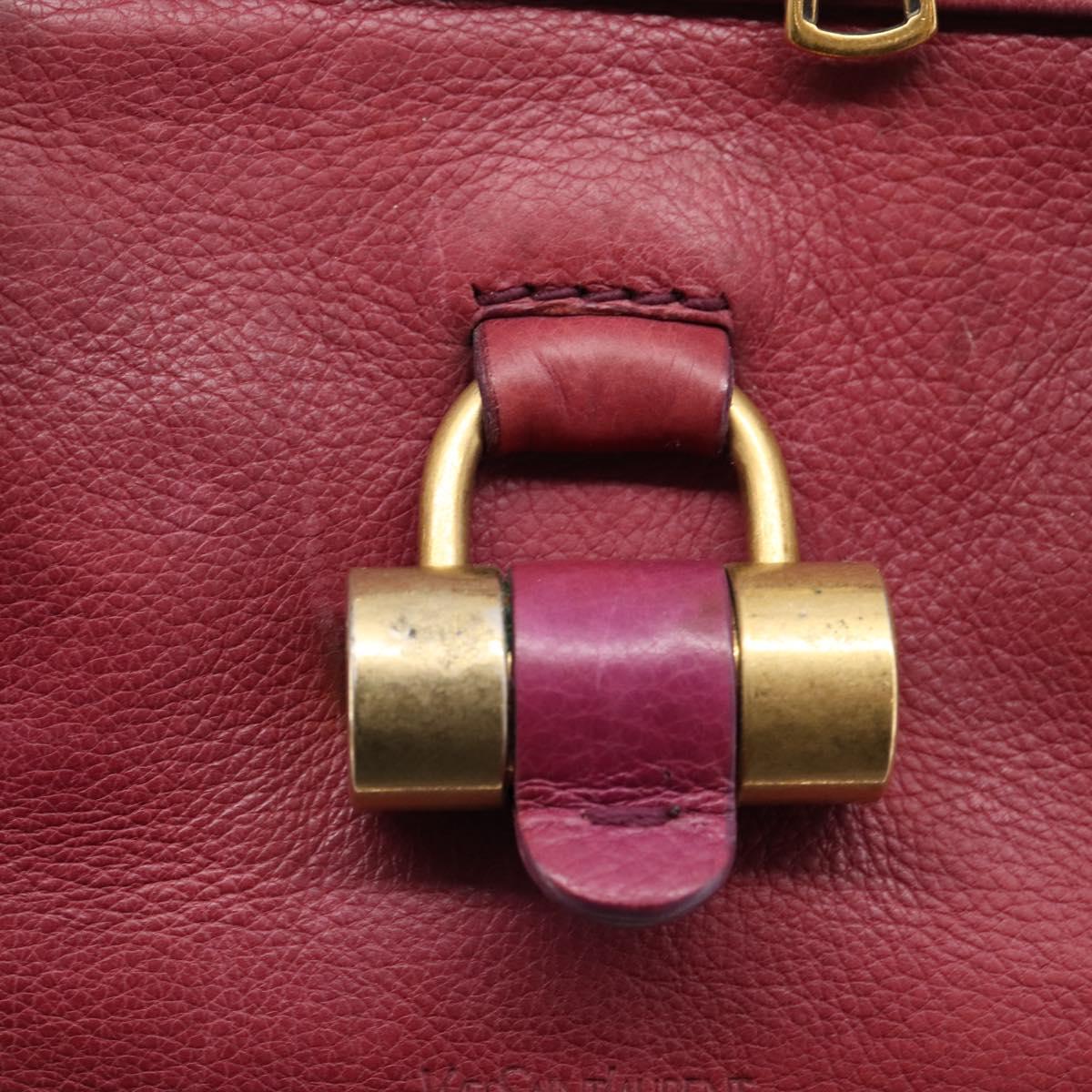 SAINT LAURENT Hand Bag Leather Bordeaux Gold Auth 202650A