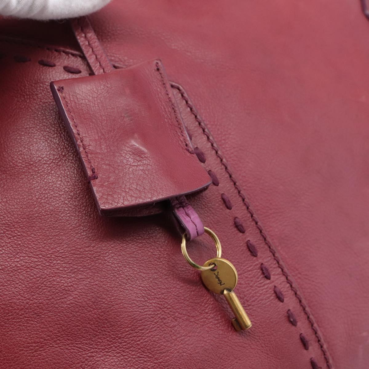 SAINT LAURENT Hand Bag Leather Bordeaux Gold Auth 202650A