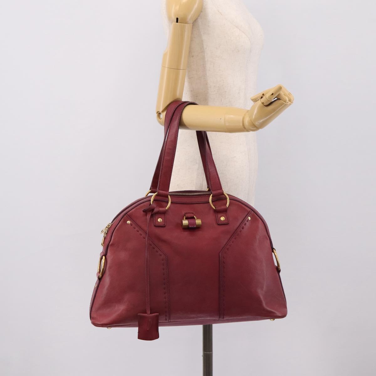 SAINT LAURENT Hand Bag Leather Bordeaux Gold Auth 202650A