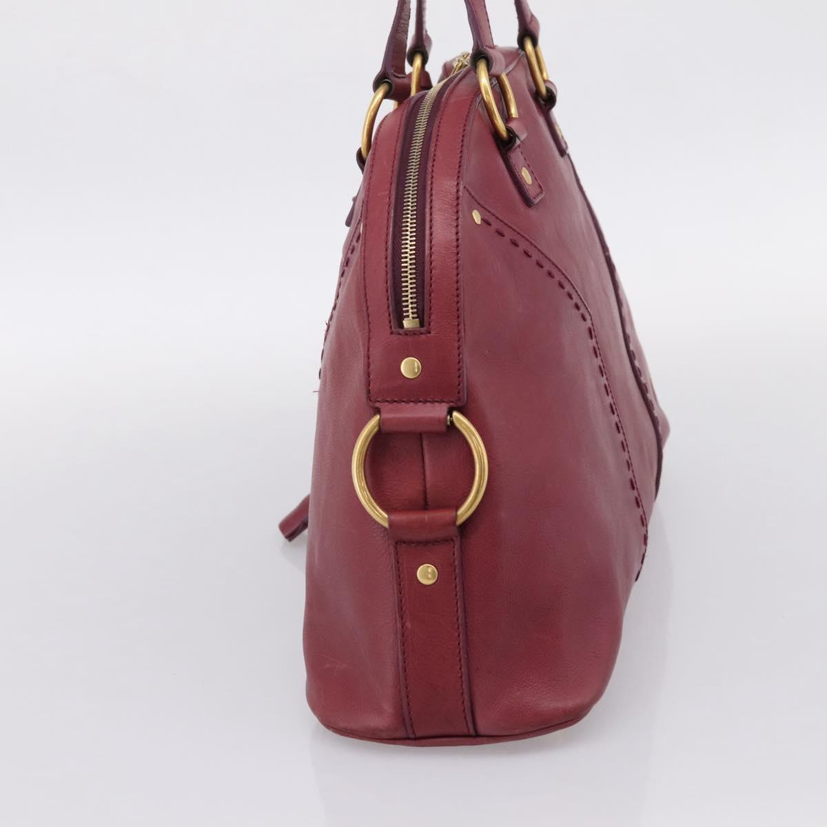 SAINT LAURENT Hand Bag Leather Bordeaux Gold Auth 202650A