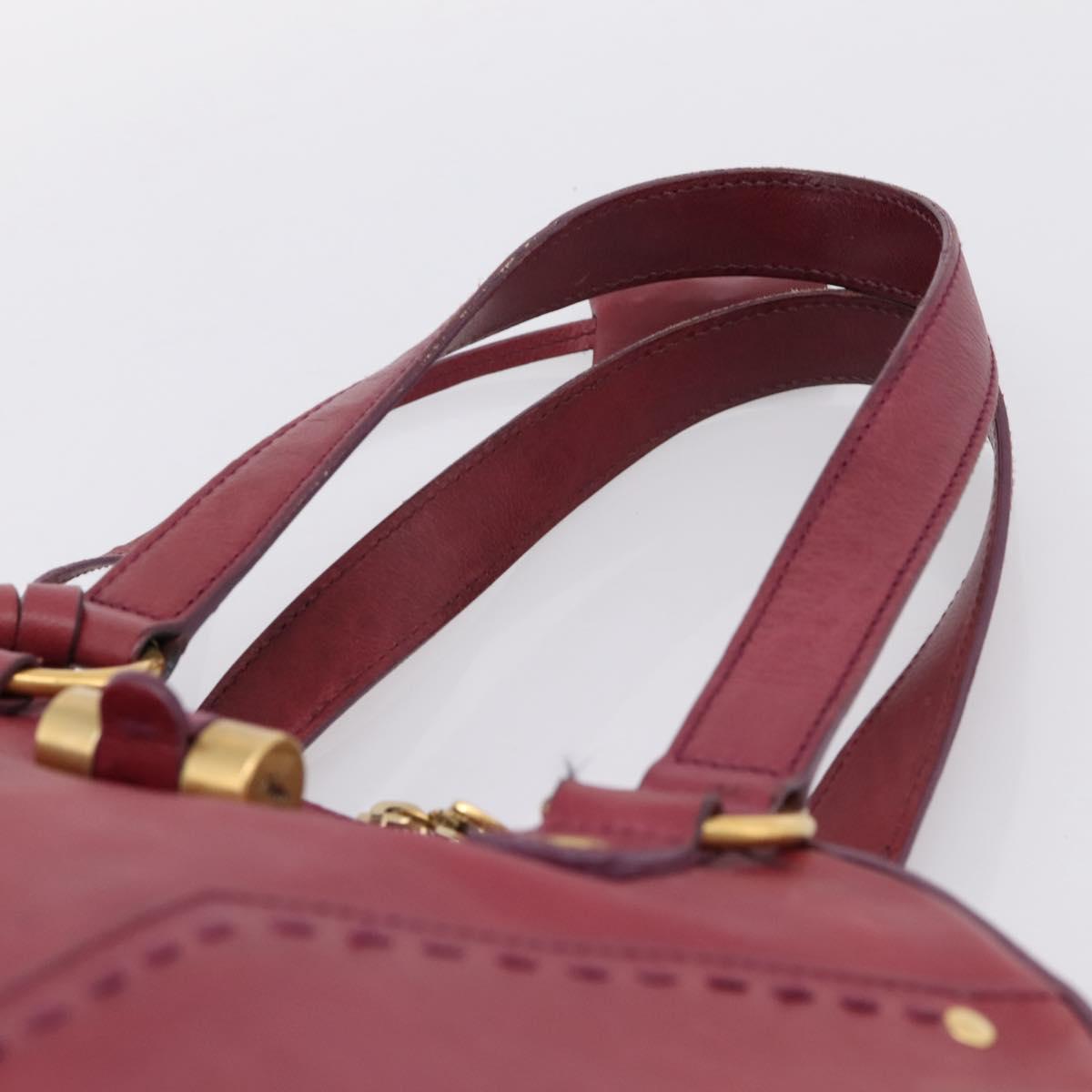 SAINT LAURENT Hand Bag Leather Bordeaux Gold Auth 202650A
