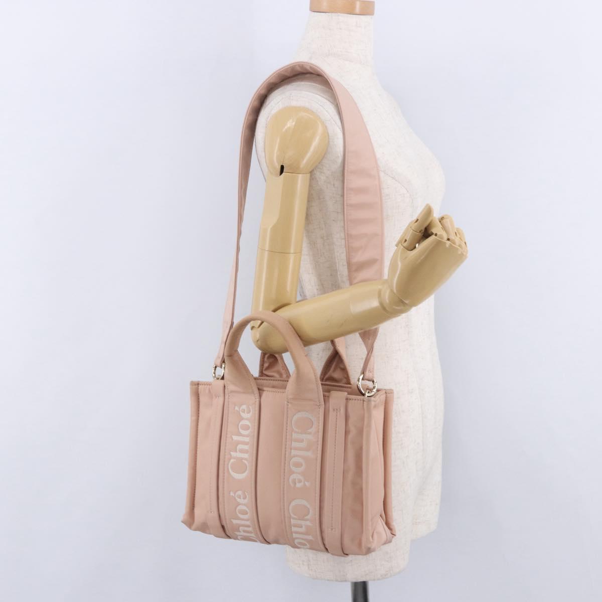 Chloe Woody Small Hand Bag Nylon 2way Pink Gold Auth 202651A