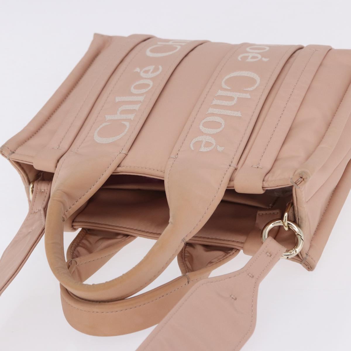 Chloe Woody Small Hand Bag Nylon 2way Pink Gold Auth 202651A
