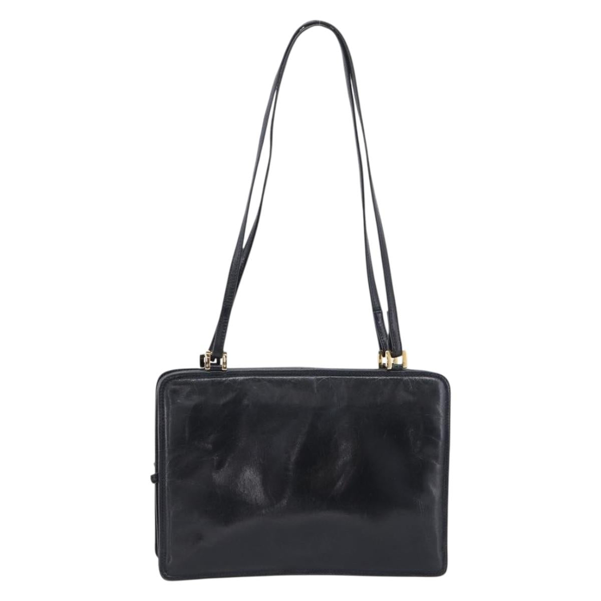 BOTTEGA VENETA Shoulder Bag Leather Black Gold Auth 202655A