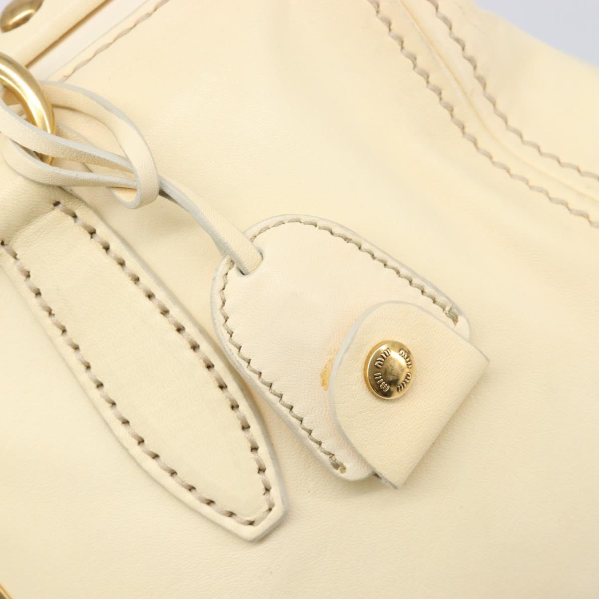 Miu Miu Hand Bag Leather Ivory Gold Auth 202657A