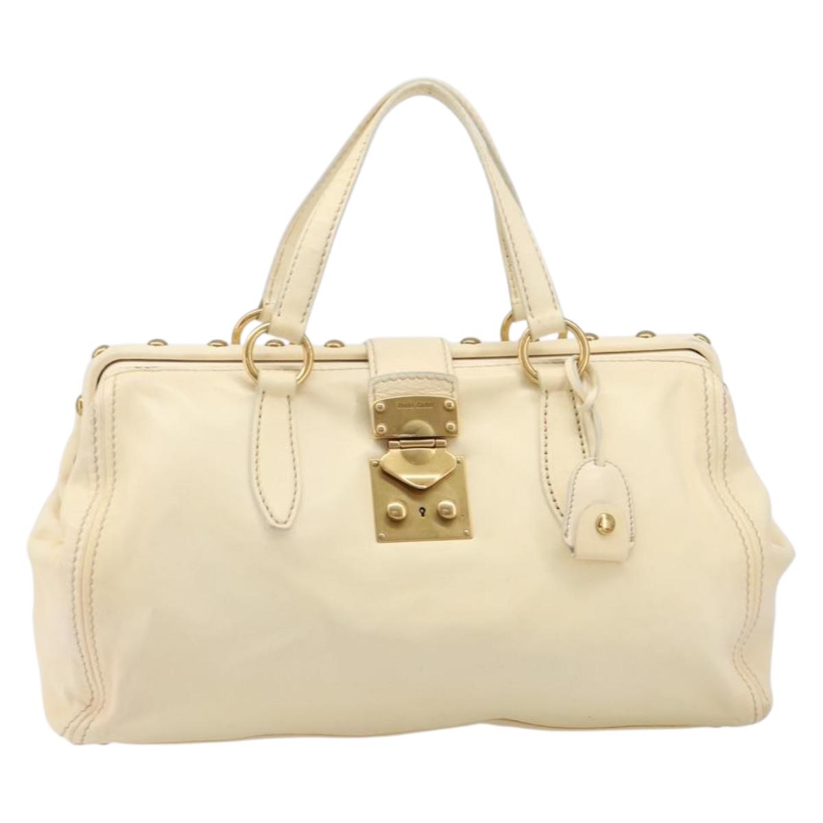 Miu Miu Hand Bag Leather Ivory Gold Auth 202657A