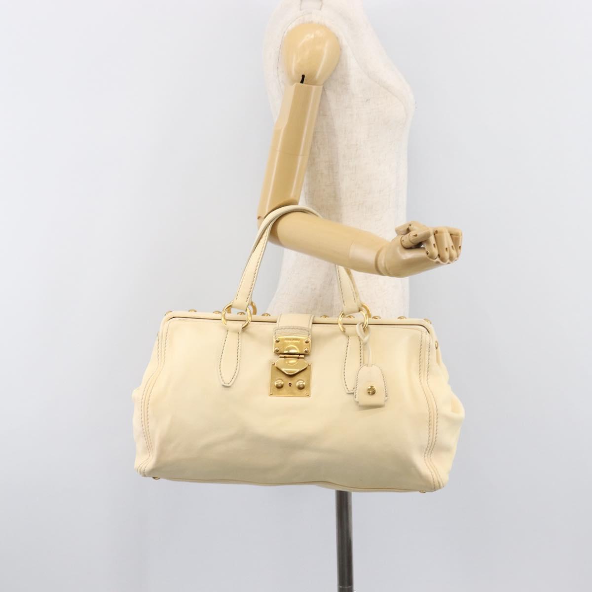 Miu Miu Hand Bag Leather Ivory Gold Auth 202657A