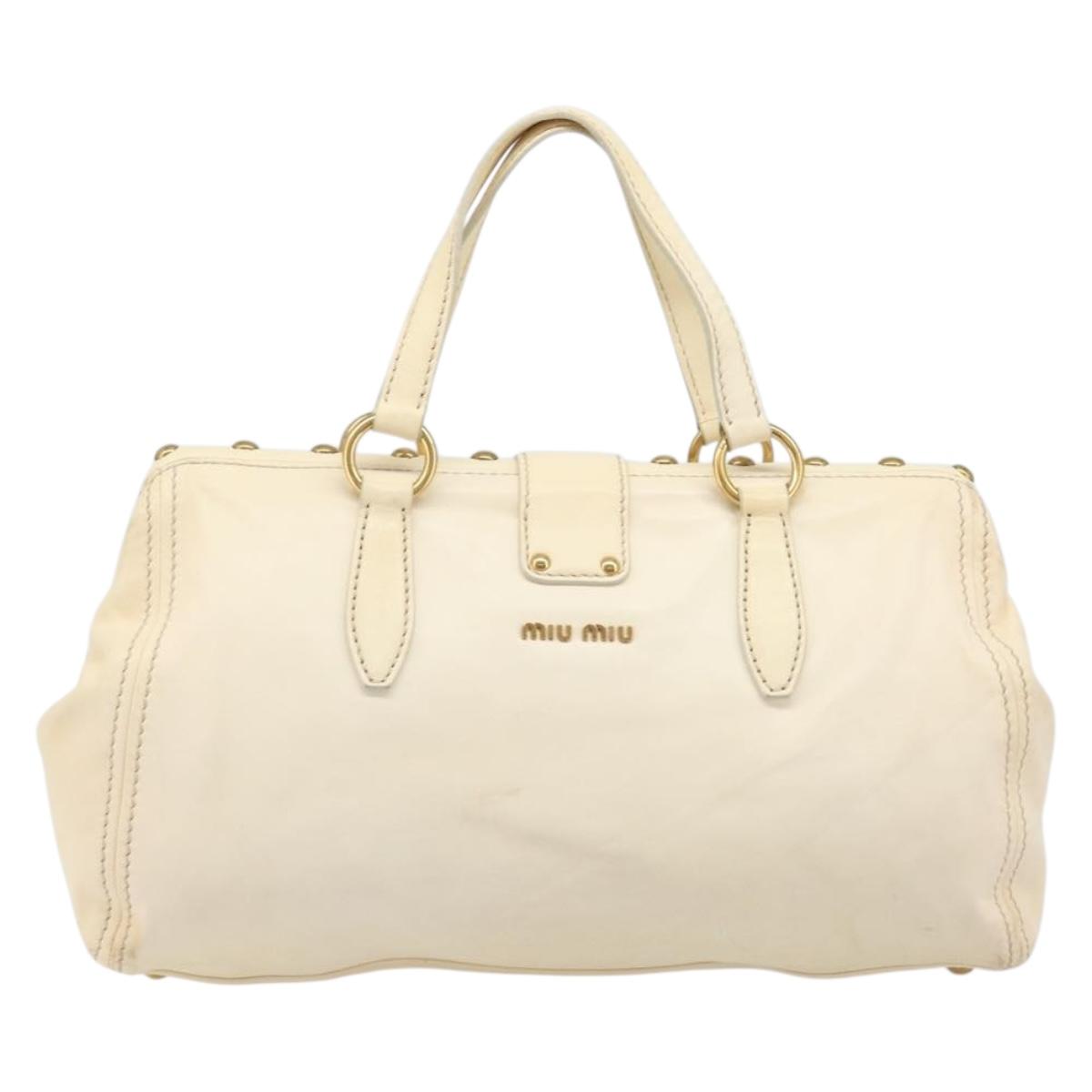 Miu Miu Hand Bag Leather Ivory Gold Auth 202657A