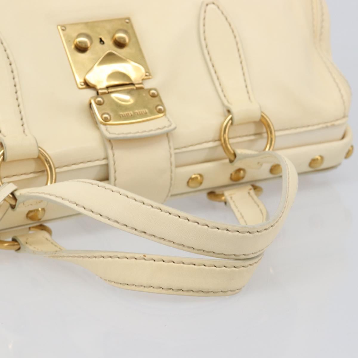 Miu Miu Hand Bag Leather Ivory Gold Auth 202657A