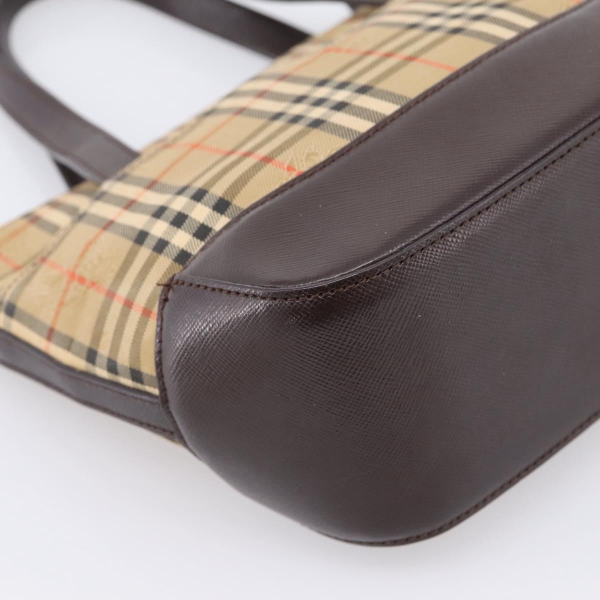 BURBERRY Nova Check Hand Bag Canvas Beige Gold Auth 202661