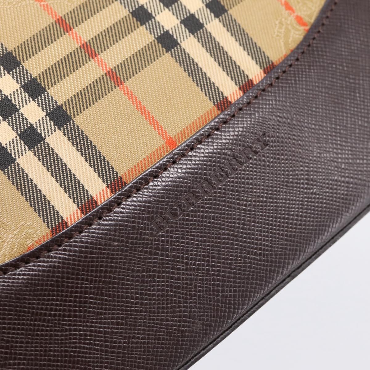 BURBERRY Nova Check Hand Bag Canvas Beige Gold Auth 202661