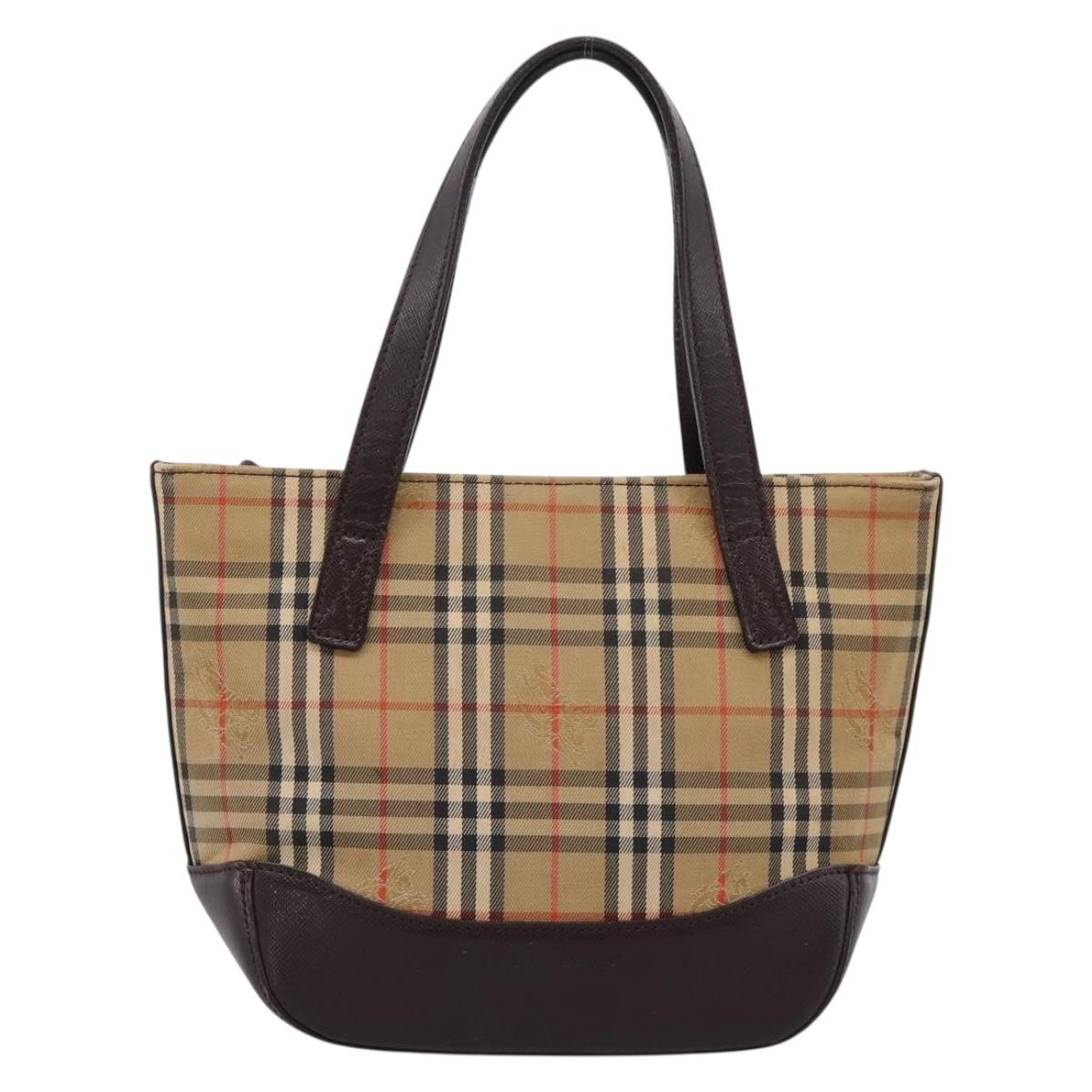 BURBERRY Nova Check Hand Bag Canvas Beige Gold Auth 202661