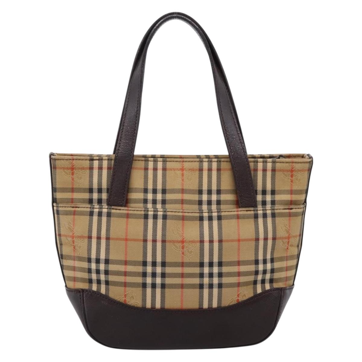 BURBERRY Nova Check Hand Bag Canvas Beige Gold Auth 202661