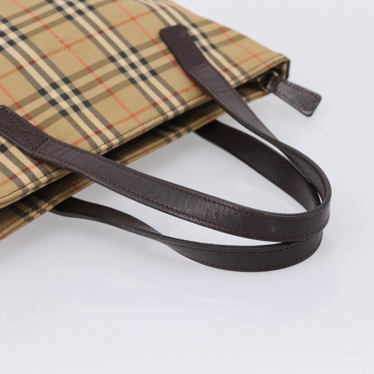 BURBERRY Nova Check Hand Bag Canvas Beige Gold Auth 202661
