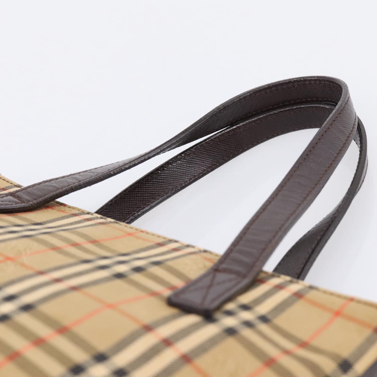 BURBERRY Nova Check Hand Bag Canvas Beige Gold Auth 202661