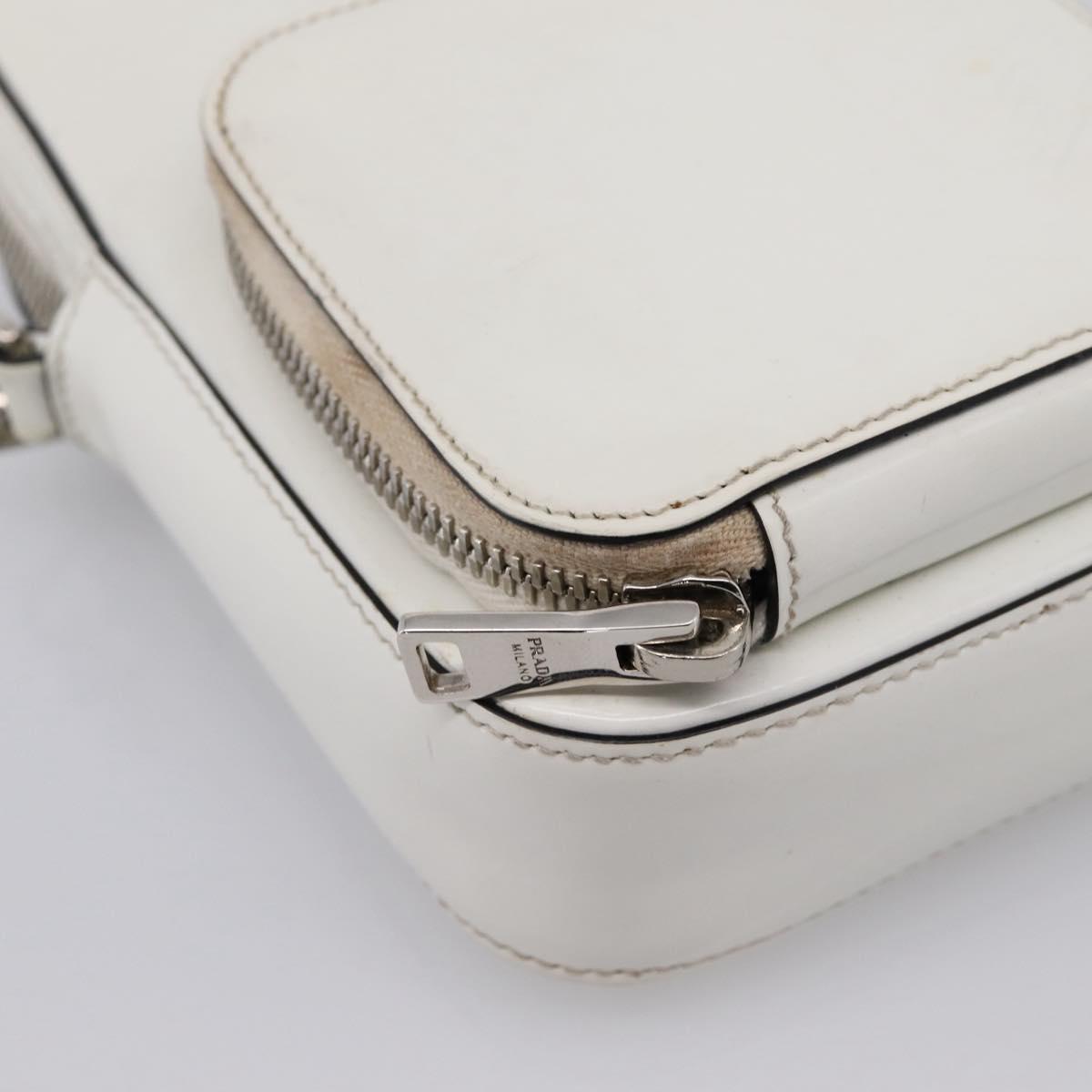 PRADA Chain Shoulder Bag Leather White Silver Auth 202662