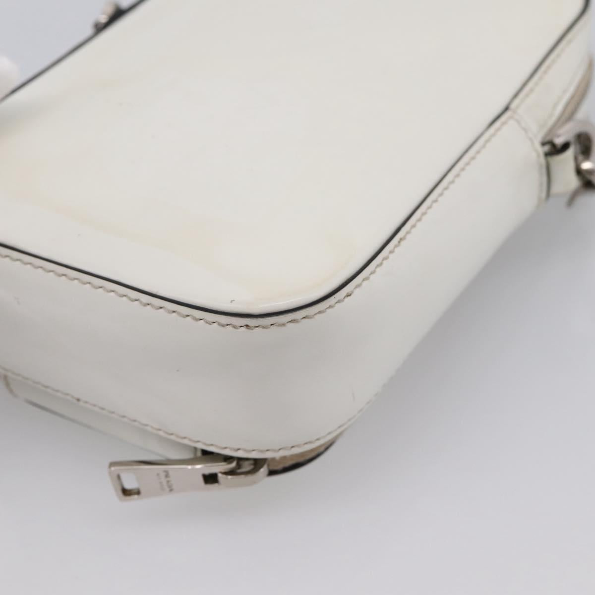 PRADA Chain Shoulder Bag Leather White Silver Auth 202662