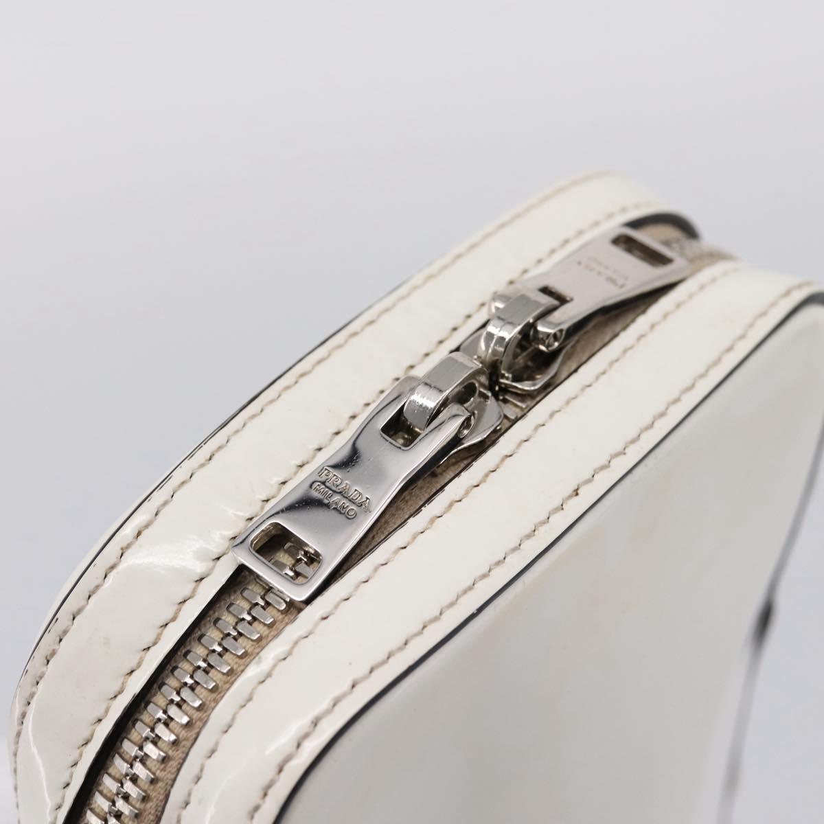 PRADA Chain Shoulder Bag Leather White Silver Auth 202662
