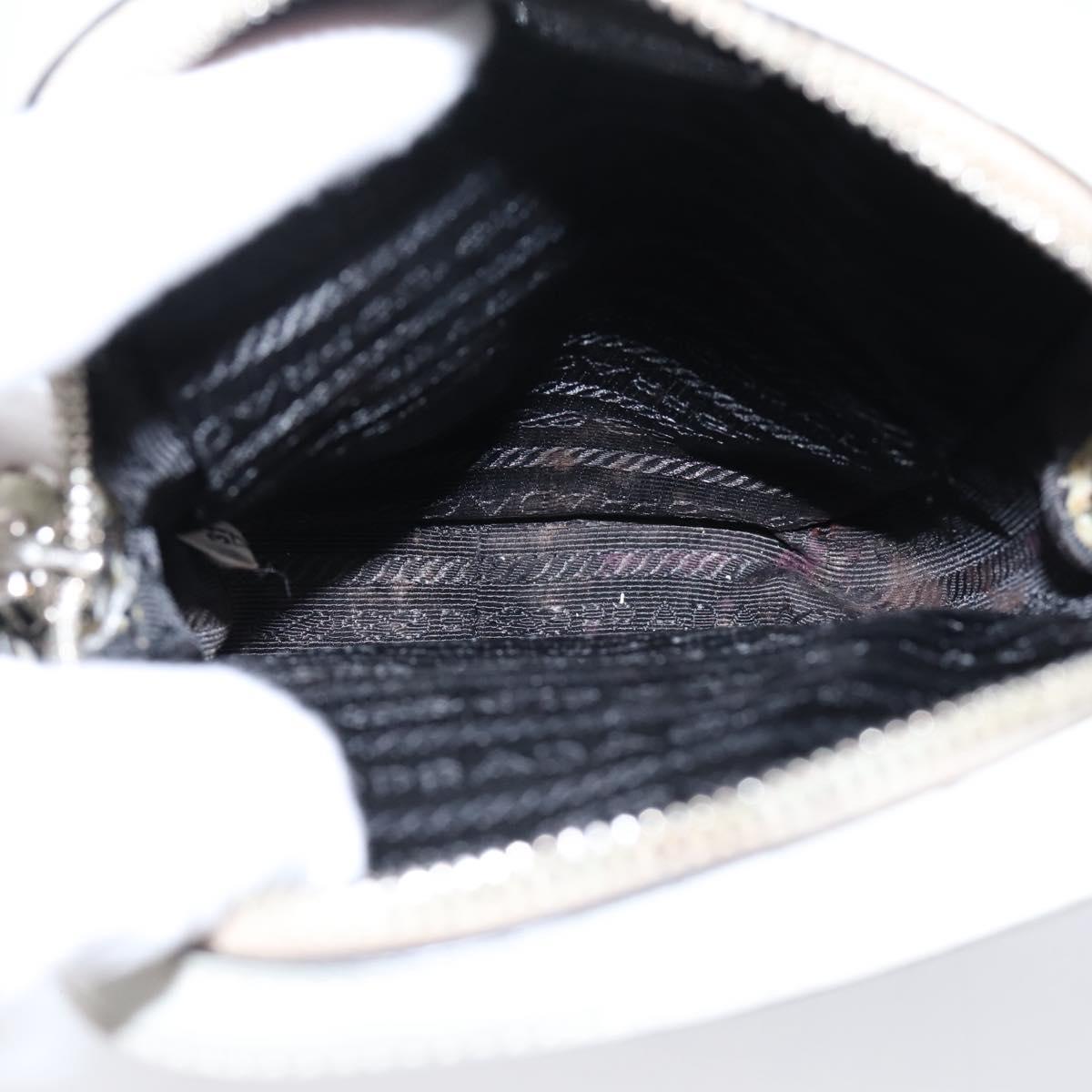 PRADA Chain Shoulder Bag Leather White Silver Auth 202662