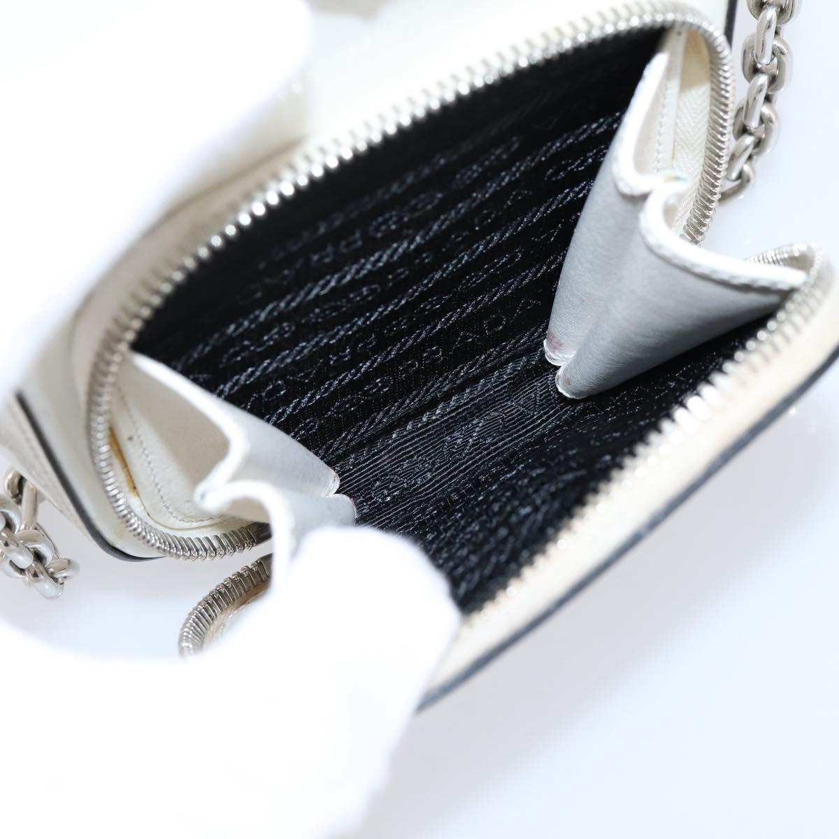 PRADA Chain Shoulder Bag Leather White Silver Auth 202662