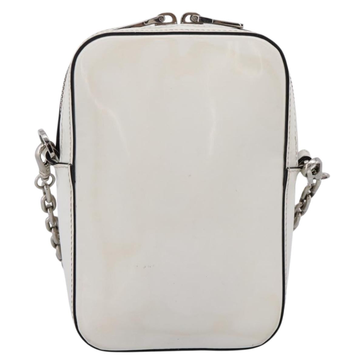 PRADA Chain Shoulder Bag Leather White Silver Auth 202662