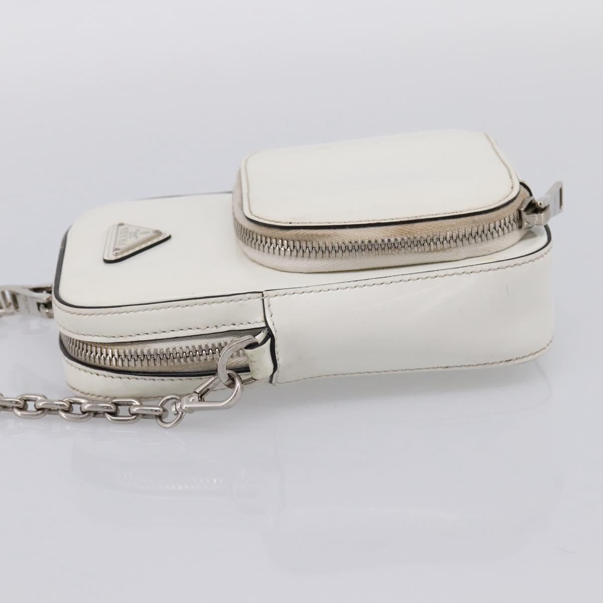 PRADA Chain Shoulder Bag Leather White Silver Auth 202662