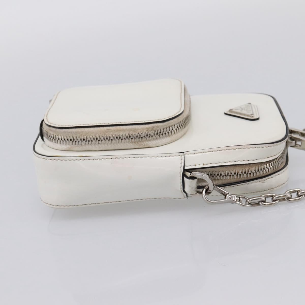 PRADA Chain Shoulder Bag Leather White Silver Auth 202662