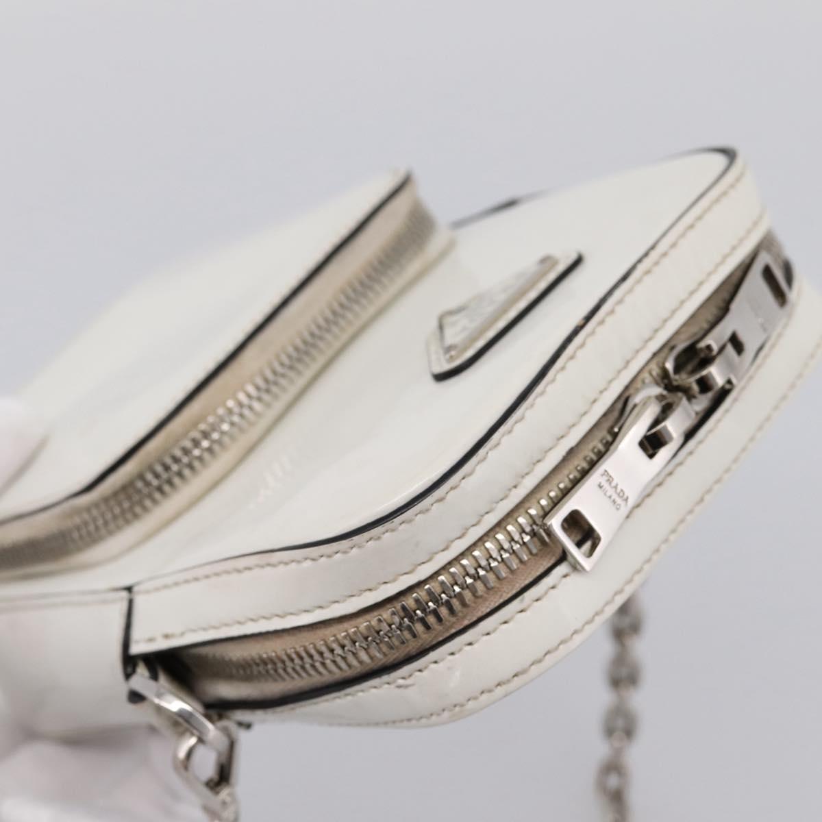 PRADA Chain Shoulder Bag Leather White Silver Auth 202662