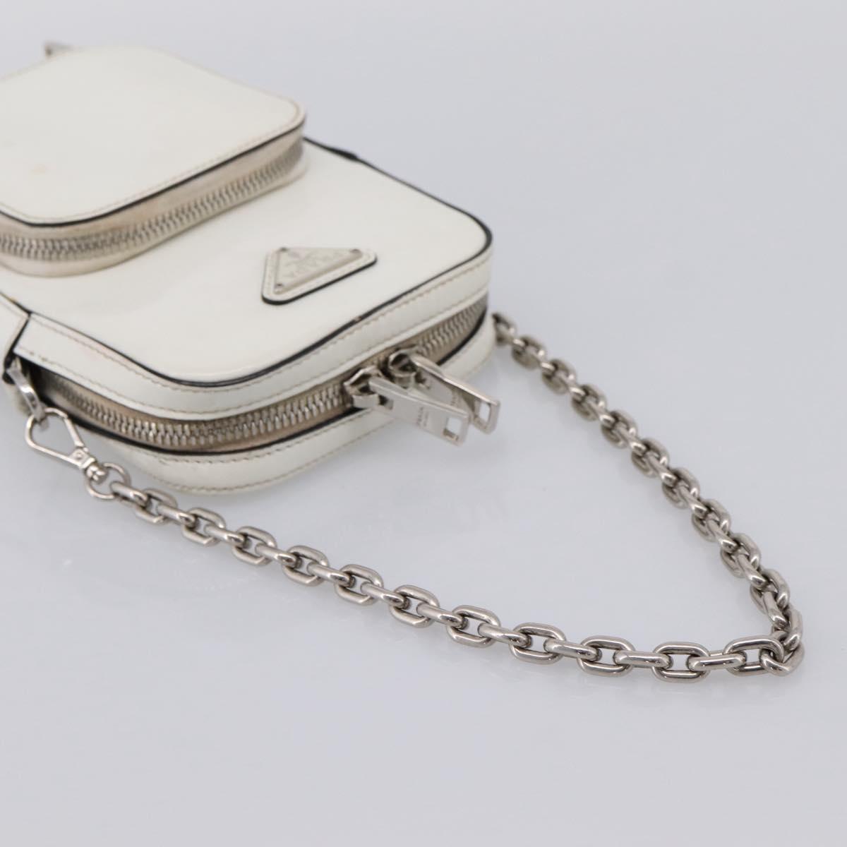 PRADA Chain Shoulder Bag Leather White Silver Auth 202662