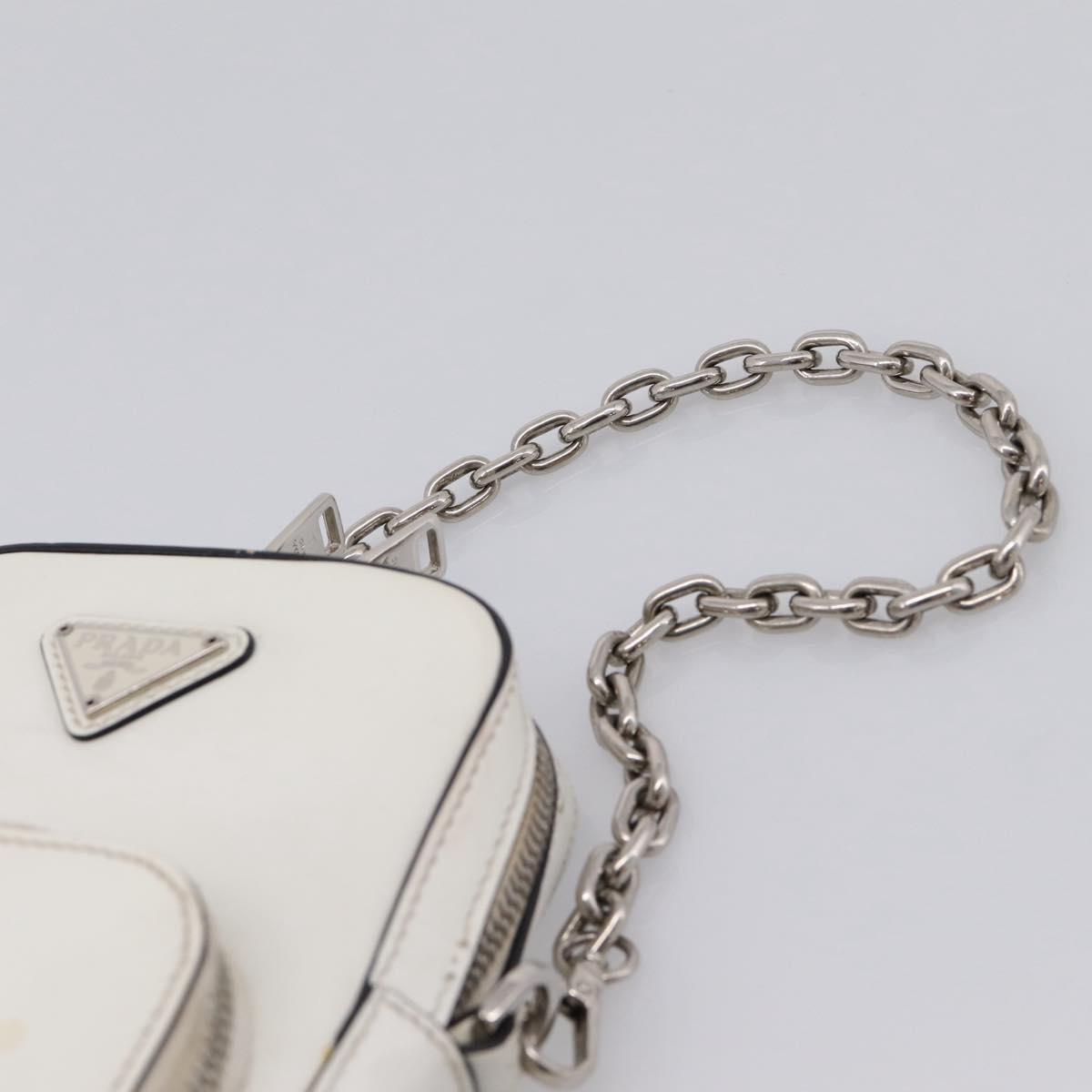 PRADA Chain Shoulder Bag Leather White Silver Auth 202662