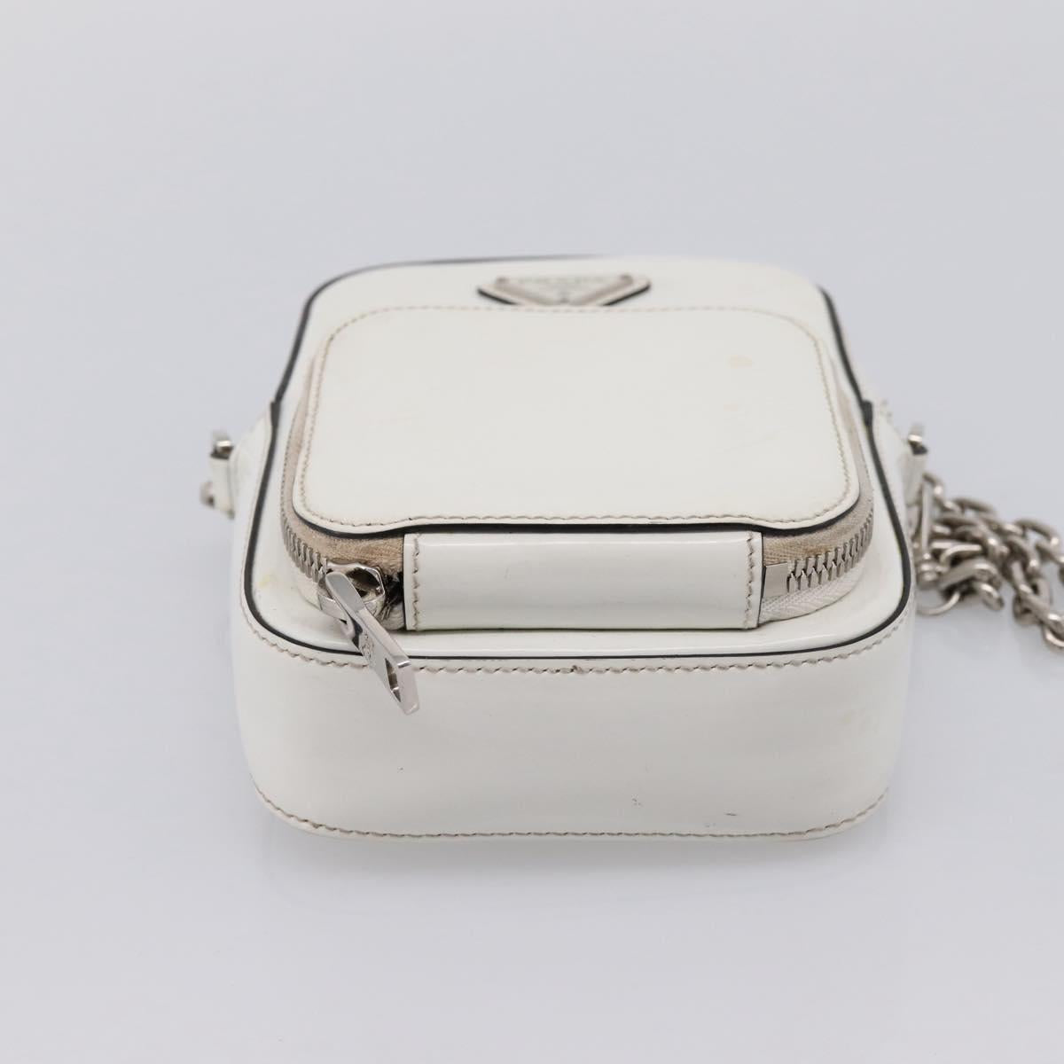 PRADA Chain Shoulder Bag Leather White Silver Auth 202662
