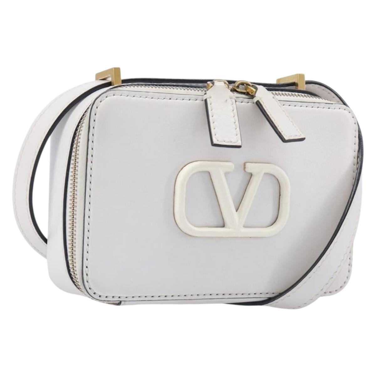 VALENTINO Shoulder Bag Leather White Gold Auth 202663A