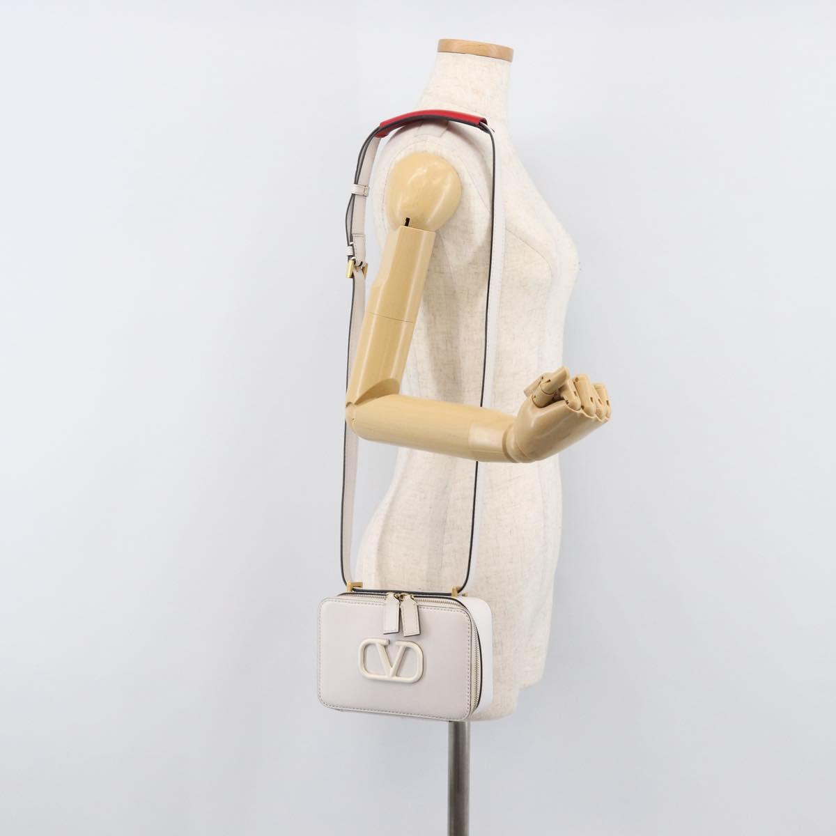 VALENTINO Shoulder Bag Leather White Gold Auth 202663A