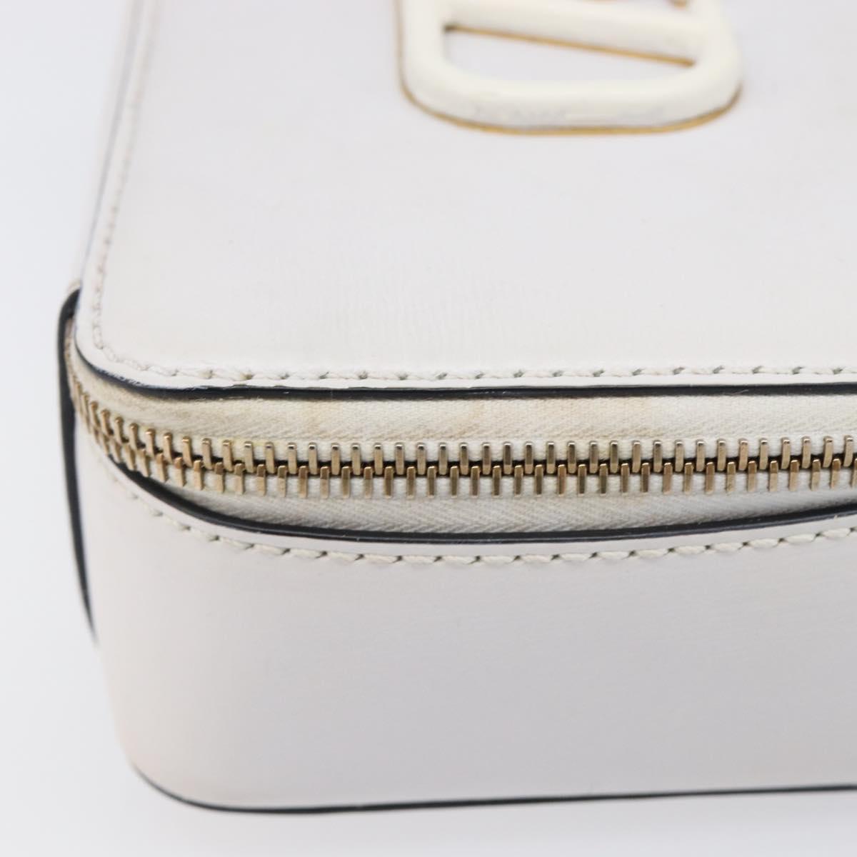 VALENTINO Shoulder Bag Leather White Gold Auth 202663A