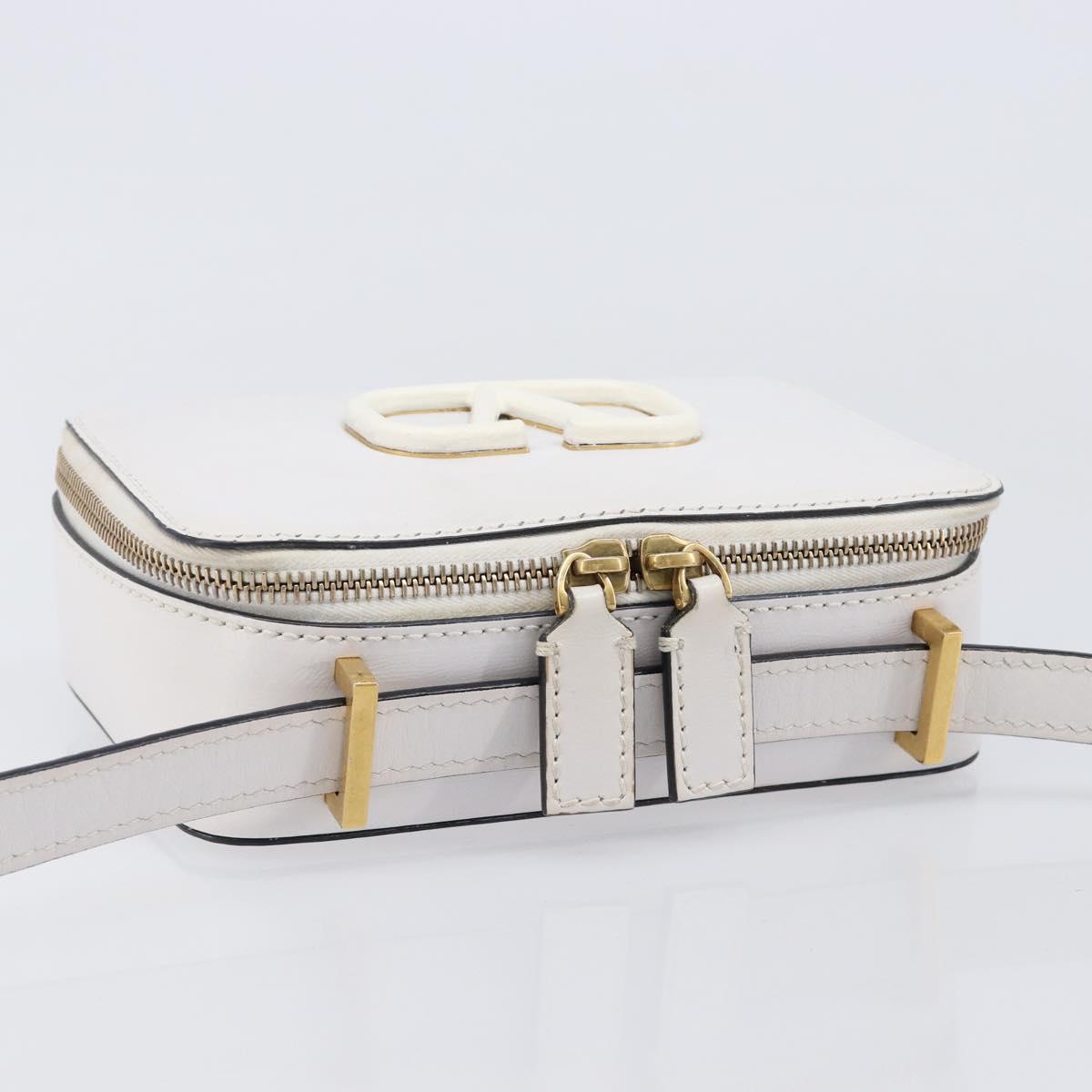 VALENTINO Shoulder Bag Leather White Gold Auth 202663A