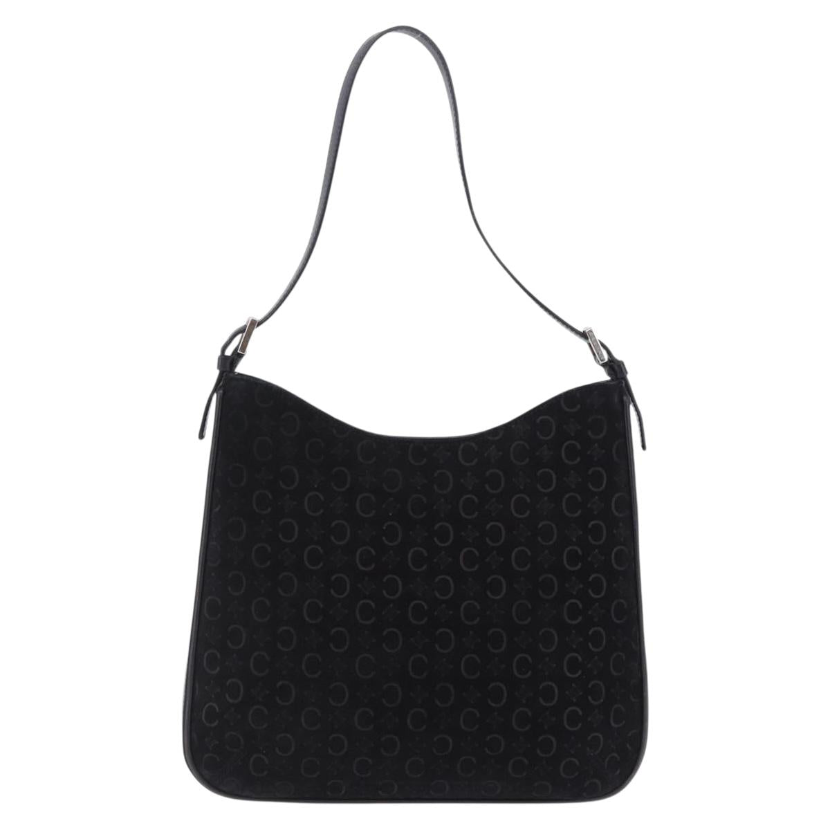 CELINE C Macadam Canvas Shoulder Bag Suede Black Silver Auth 202665A