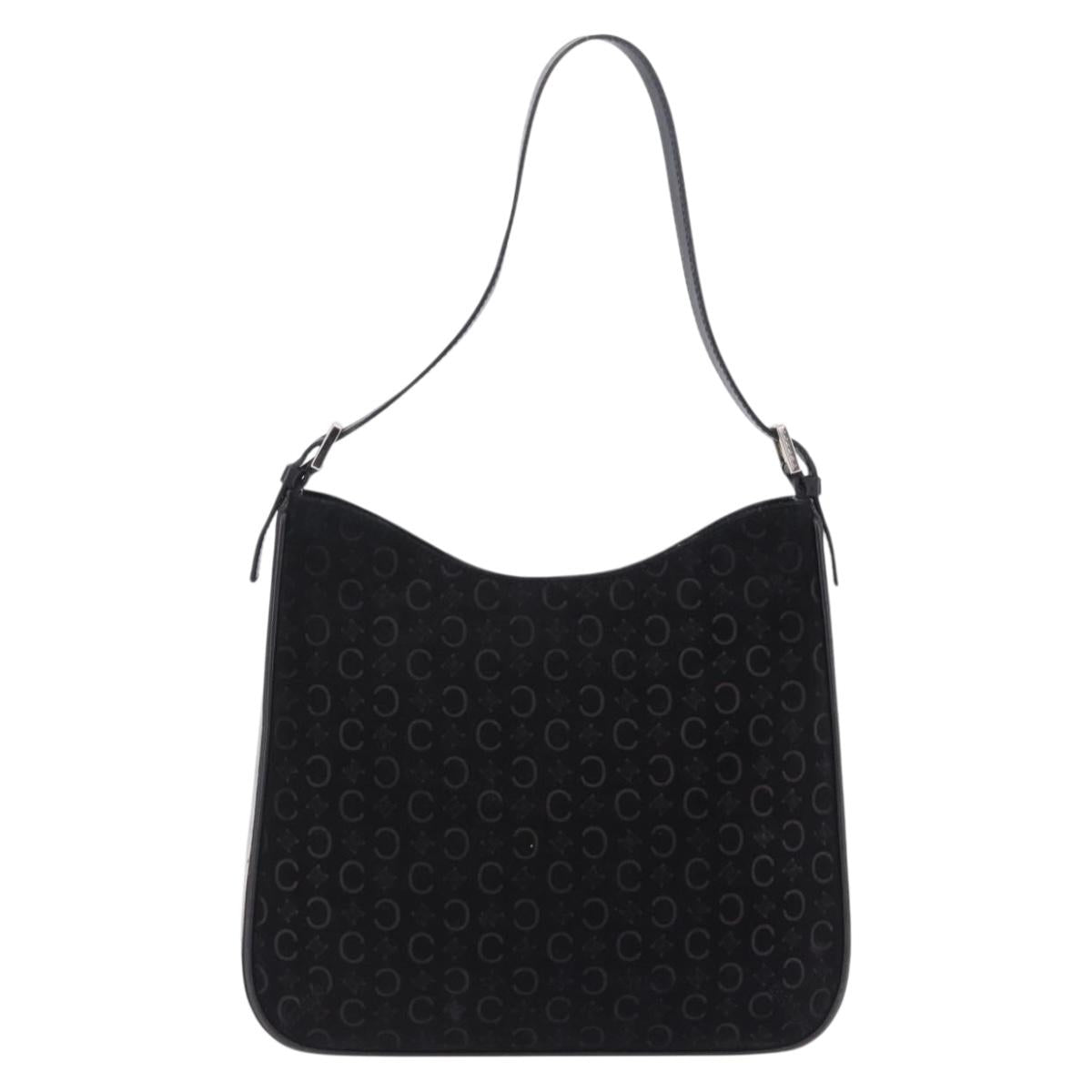 CELINE C Macadam Canvas Shoulder Bag Suede Black Silver Auth 202665A