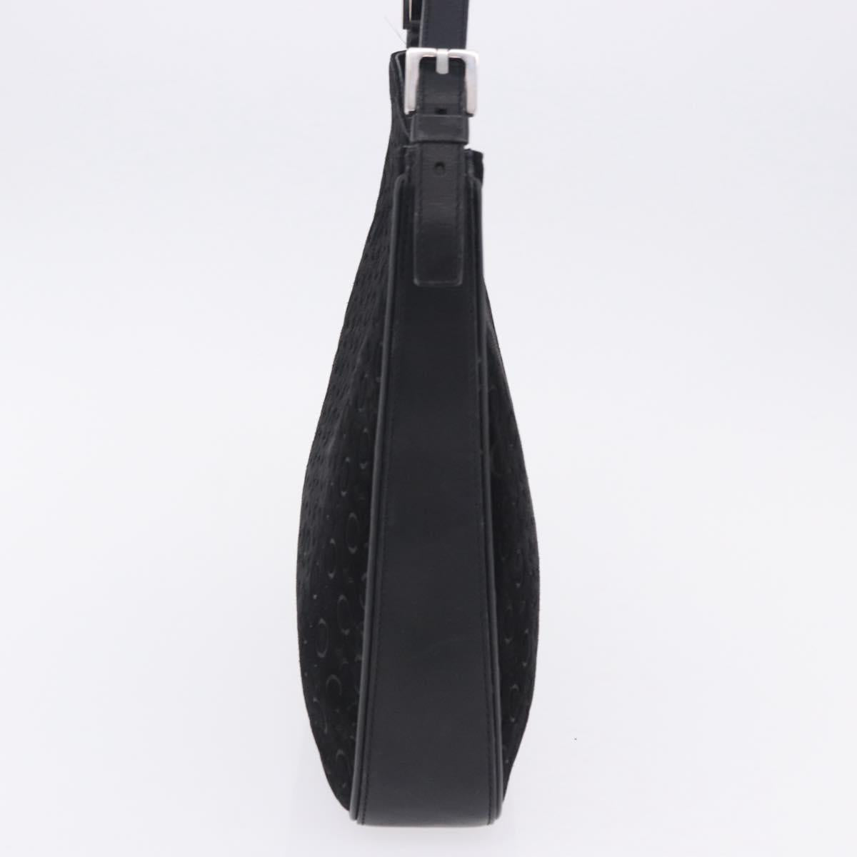 CELINE C Macadam Canvas Shoulder Bag Suede Black Silver Auth 202665A