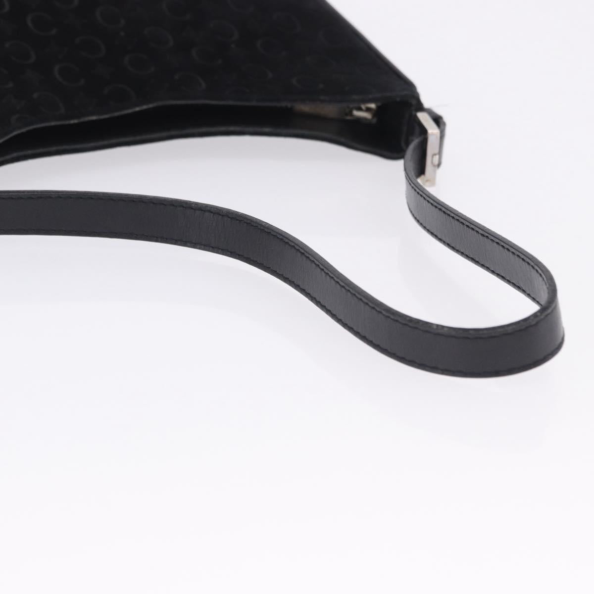 CELINE C Macadam Canvas Shoulder Bag Suede Black Silver Auth 202665A