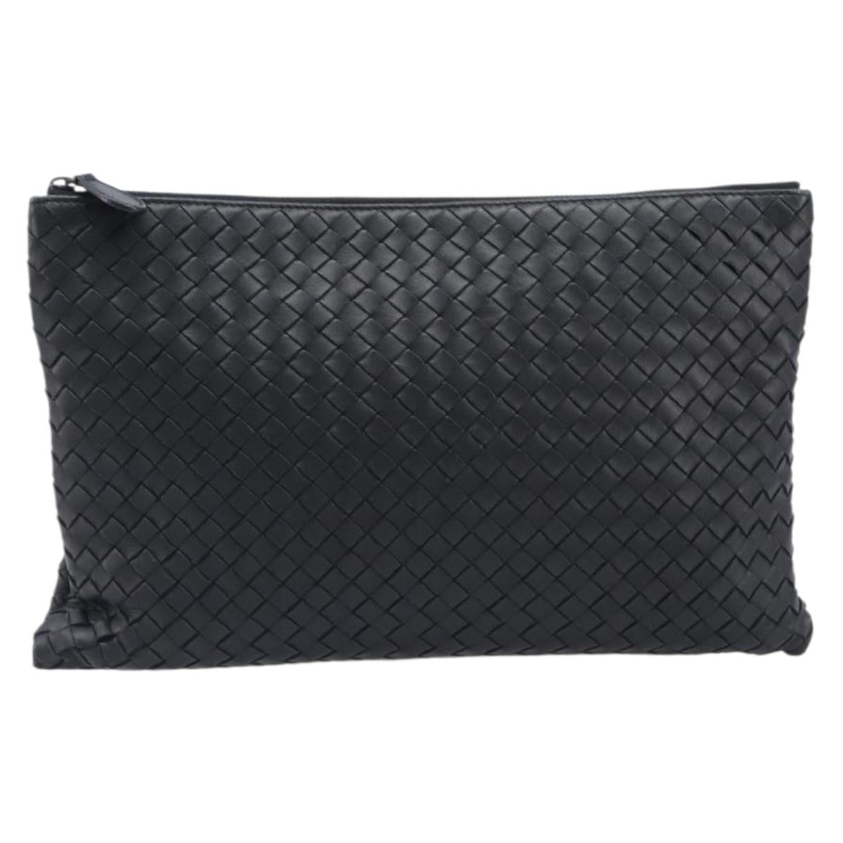 BOTTEGA VENETA INTRECCIATO Clutch Bag Leather Black Auth 202666V