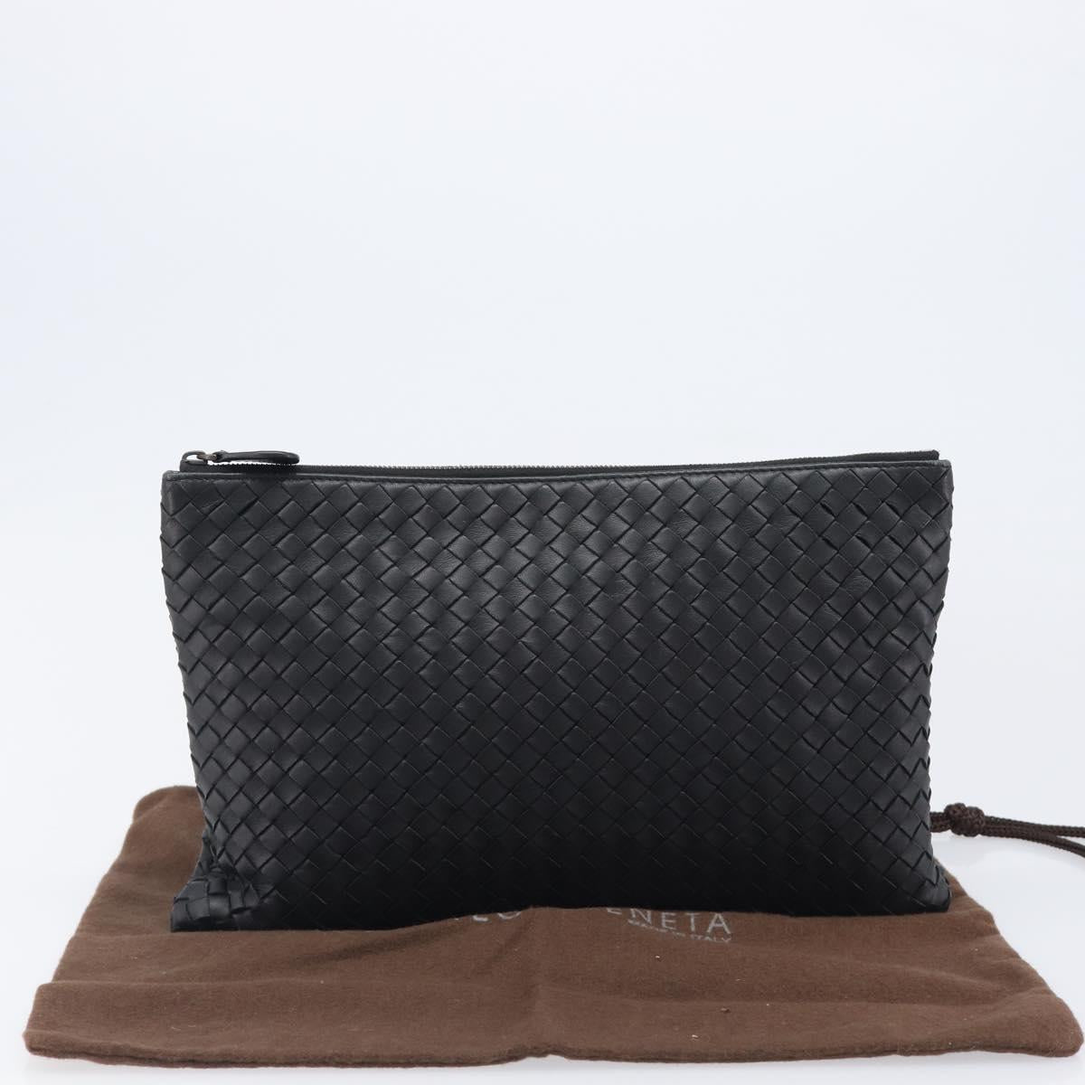 BOTTEGA VENETA INTRECCIATO Clutch Bag Leather Black Auth 202666V
