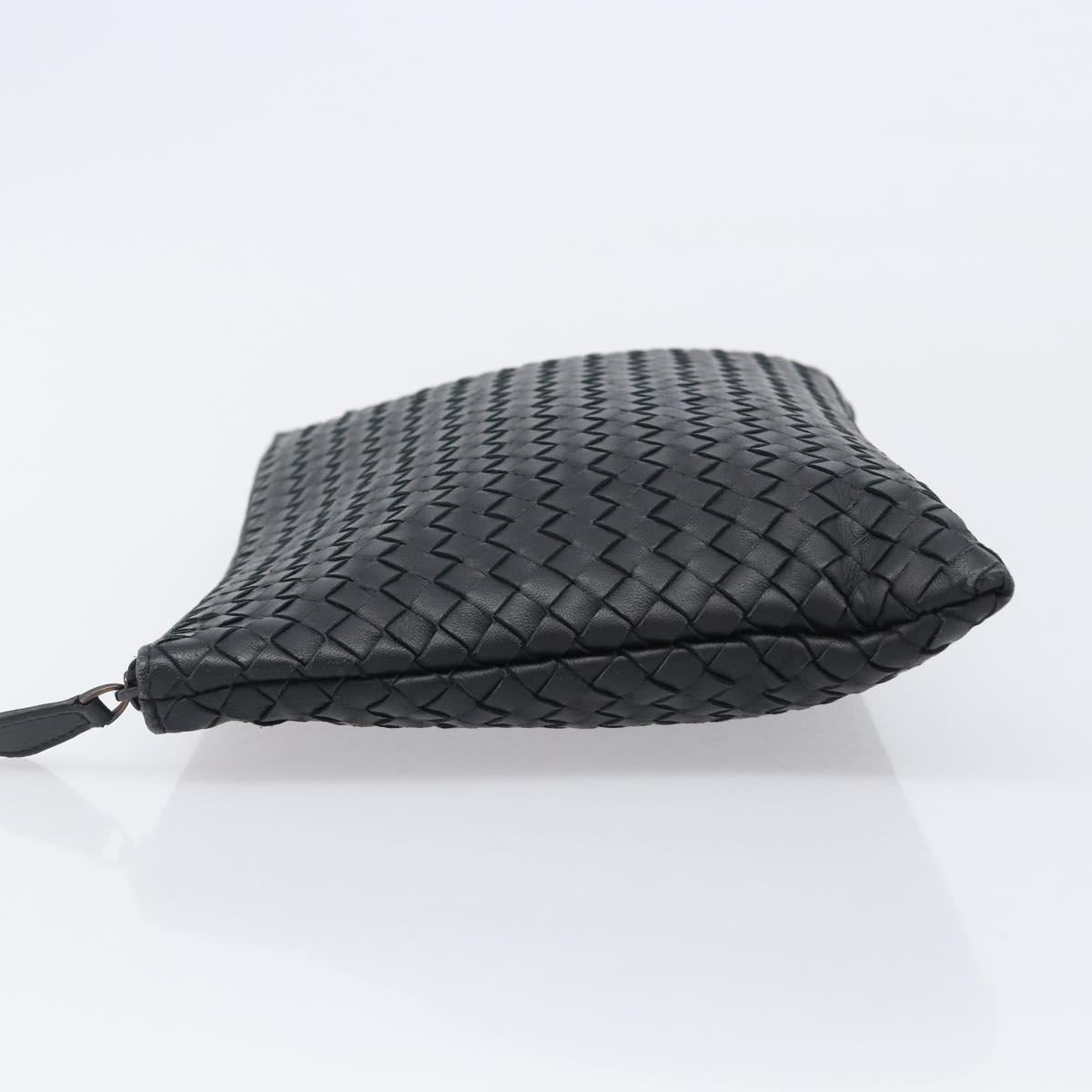 BOTTEGA VENETA INTRECCIATO Clutch Bag Leather Black Auth 202666V