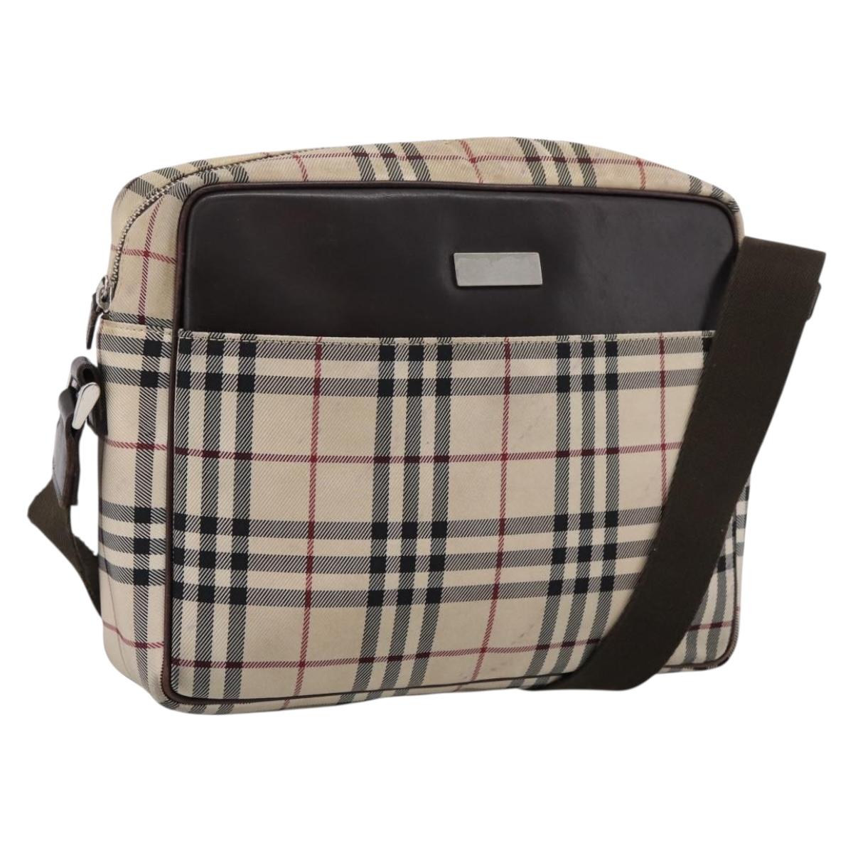 BURBERRY Nova Check Shoulder Bag Canvas Beige Silver Auth 202667