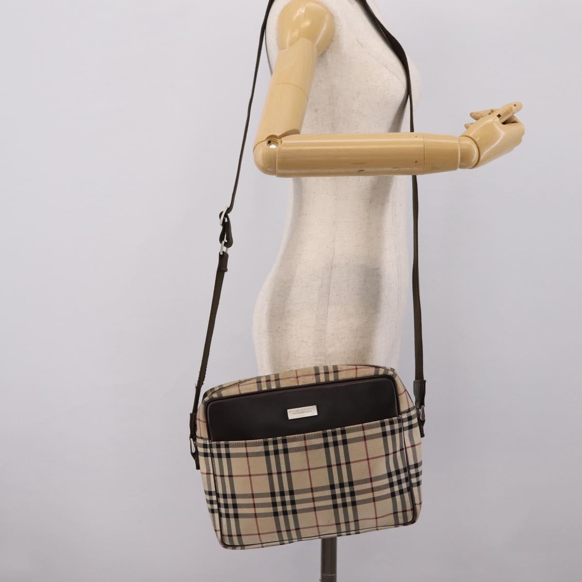 BURBERRY Nova Check Shoulder Bag Canvas Beige Silver Auth 202667