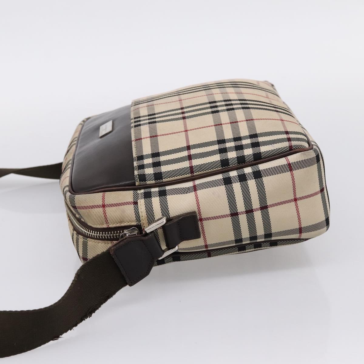 BURBERRY Nova Check Shoulder Bag Canvas Beige Silver Auth 202667