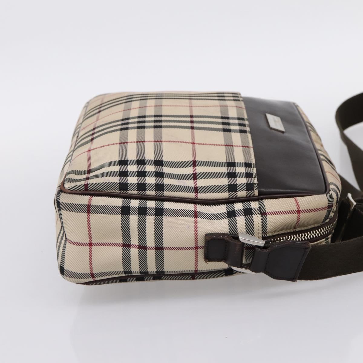 BURBERRY Nova Check Shoulder Bag Canvas Beige Silver Auth 202667