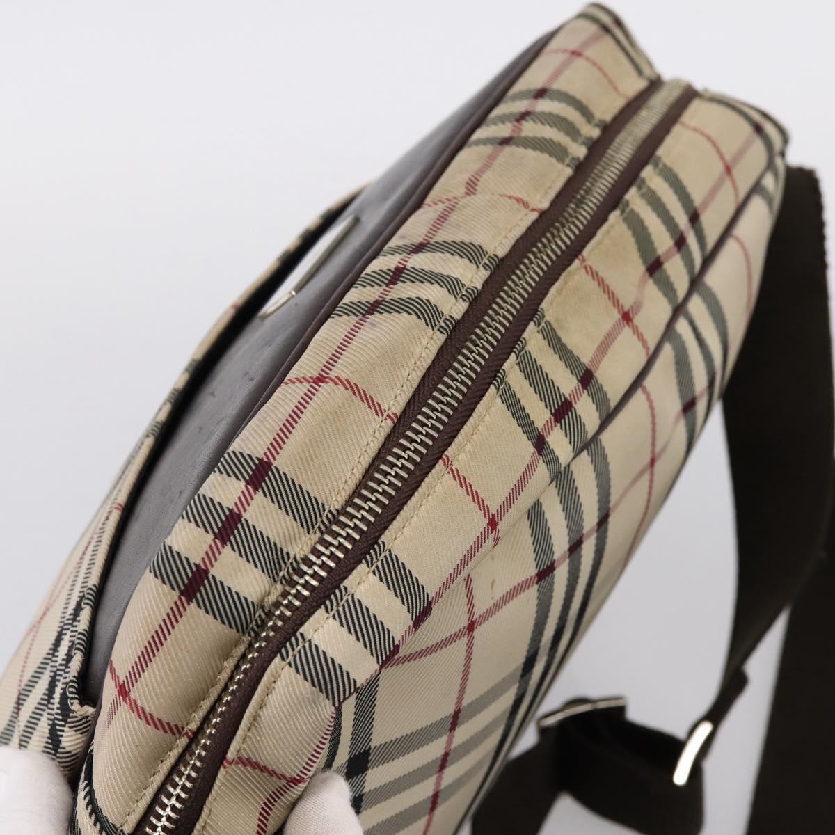 BURBERRY Nova Check Shoulder Bag Canvas Beige Silver Auth 202667
