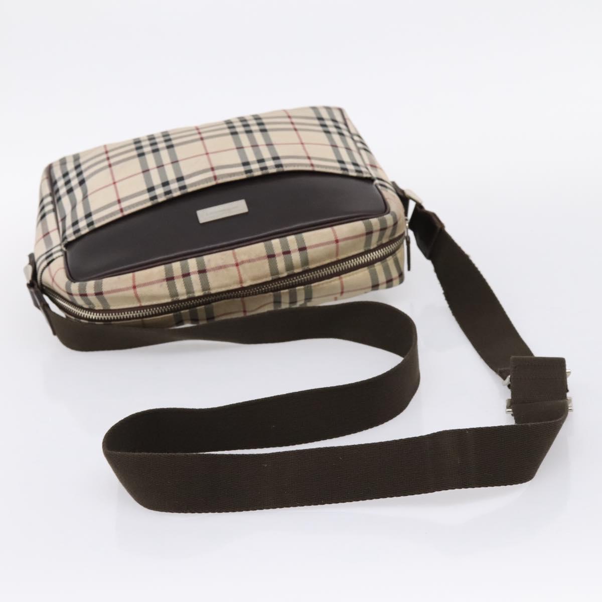 BURBERRY Nova Check Shoulder Bag Canvas Beige Silver Auth 202667